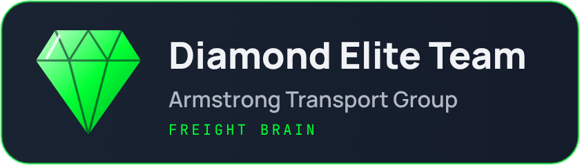 Freight Brain Diamond Elite Team badge for Armstrong Transport Group with a green diamond icon