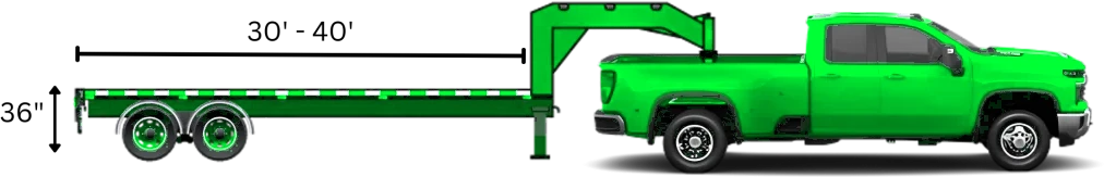 Hotshot gooseneck trailer diagram with deck length and height dimensions for robot and machinery transport